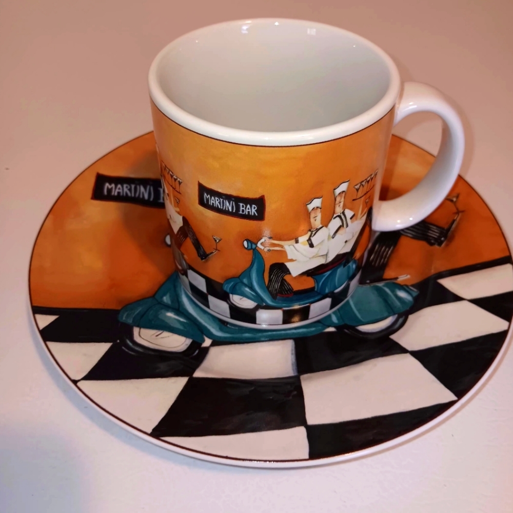 Sakura Vintage Martini Delivery Mug and Salad Plate NWOT